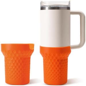 Silicone Boot for Stanley Cup 30 oz, Red Tall Rubber Cup Bottom Protector Sleeve for Stanley Quencher H2.0 FlowState Tumbler 30oz & Adventure Quencher Tumbler (30 oz & 20 oz, Orange)