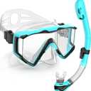 Greatever Snorkel Set Pano 3 Window Snorkel Mask Adult, Panoramic Wide View, Anti-Fog Scuba Diving Mask, Anti-Leak Snorkel Goggles Dry Top Snorkel, Professional Snorkeling Gear for Adults (Green)