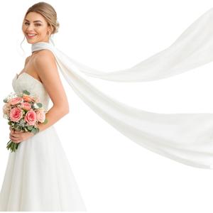 Bridal Neck Scarf Long for Wedding, 142 Inch White Wedding Scarf for Bride Minimalist Tulle Wrap for Ceremony Elopement Reception Bridal Portrait Accessory (White, M)