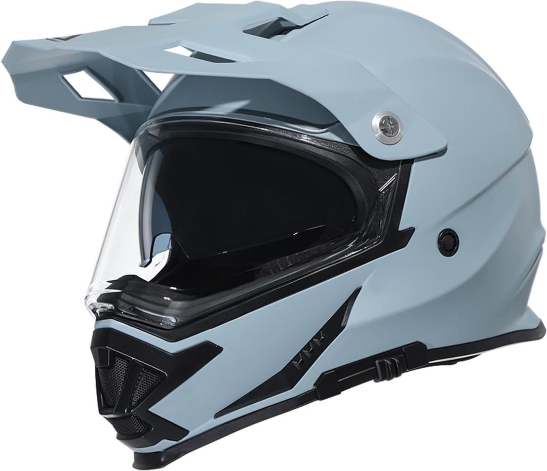 TRIANGLE Dual Sport Motorcycle Helmet Dirt Bike Helmets ATV Full Face Helmet for Adults Men with Internal Sunshield DOT Approved (X-Large, Gray)