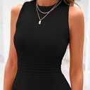 PRETTYGARDEN Spring Casual Dresses for Women 2026 Summer Business Work Midi Sleeveless A Line Pleated Cocktail Dress, Size M (Black)