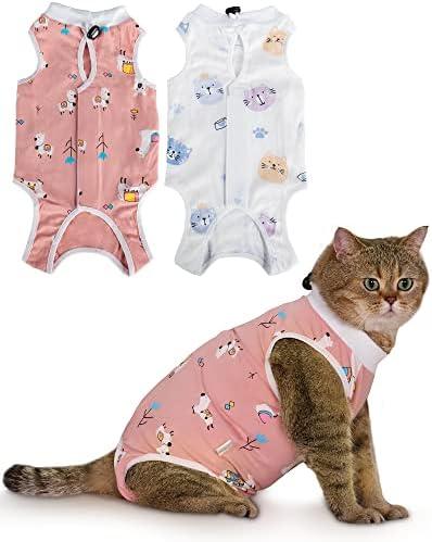 ANWA 2 Pack Cat Recovery Suit - Breathable Cat Onesie for Cats After Surgery Female, Kitten Surgery Recovery Suit Female Abdominal Wounds Medium