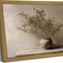 Wood Framed Olive Tree Canvas Wall Art, Minimalist Botanical Plant Vase Painting, Rustic Farmhouse Neutral Still Life Print Picture for Living Room Bedroom Kitchen Office Home Wall Decor 8x10 Inch