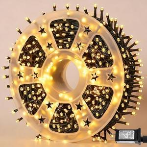 YEGUO 165ft 500 LED Christmas Lights Outdoor Waterproof, Warm White String Lights Indoor, 8 Modes Green Wire Twinkle Xmas Tree Lights Plug in with Memory Timer