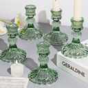 12PCS Green Candlestick Holders Set- 4" H Taper Candle Holders, Glass Candle Holders Bulk for Wedding, Party, Home Table Centerpieces, Festival Gifts & Windowsill Decor (Green Striped Pattern)
