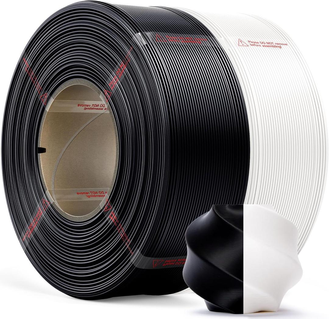 PLA Basic, Pre-Dried Refill Filament 2-Pack Bundle (2kg/4.4lbs) for Reusable Spools, 1.75mm Spool-Less Bulk PLA 3D Printing Filament, Compatible with Bambu Lab 3D Printers Black + White