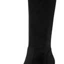 SOVANYOU Black Leather Boots Platform Boots for Women Fashion Square Toe Chunky Block Heeled Boots Side Zip, 9