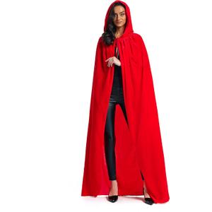 Velvet Cloak, Adult Hooded Cloak Velvet Cape Halloween Witch Costume for Men and Women Cosplay Costumes (Medium, Red)