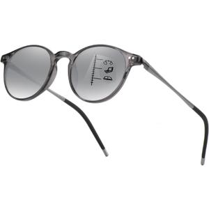 Exquisite Round Ultralight Progressive Multifocus Reading Sunglasses Women Men Durable Blue Light Blocking Anti EyeStrain Multifocal Sun Readers Spring HingeClear Top,Distance Range 20 ft2.0 Gray