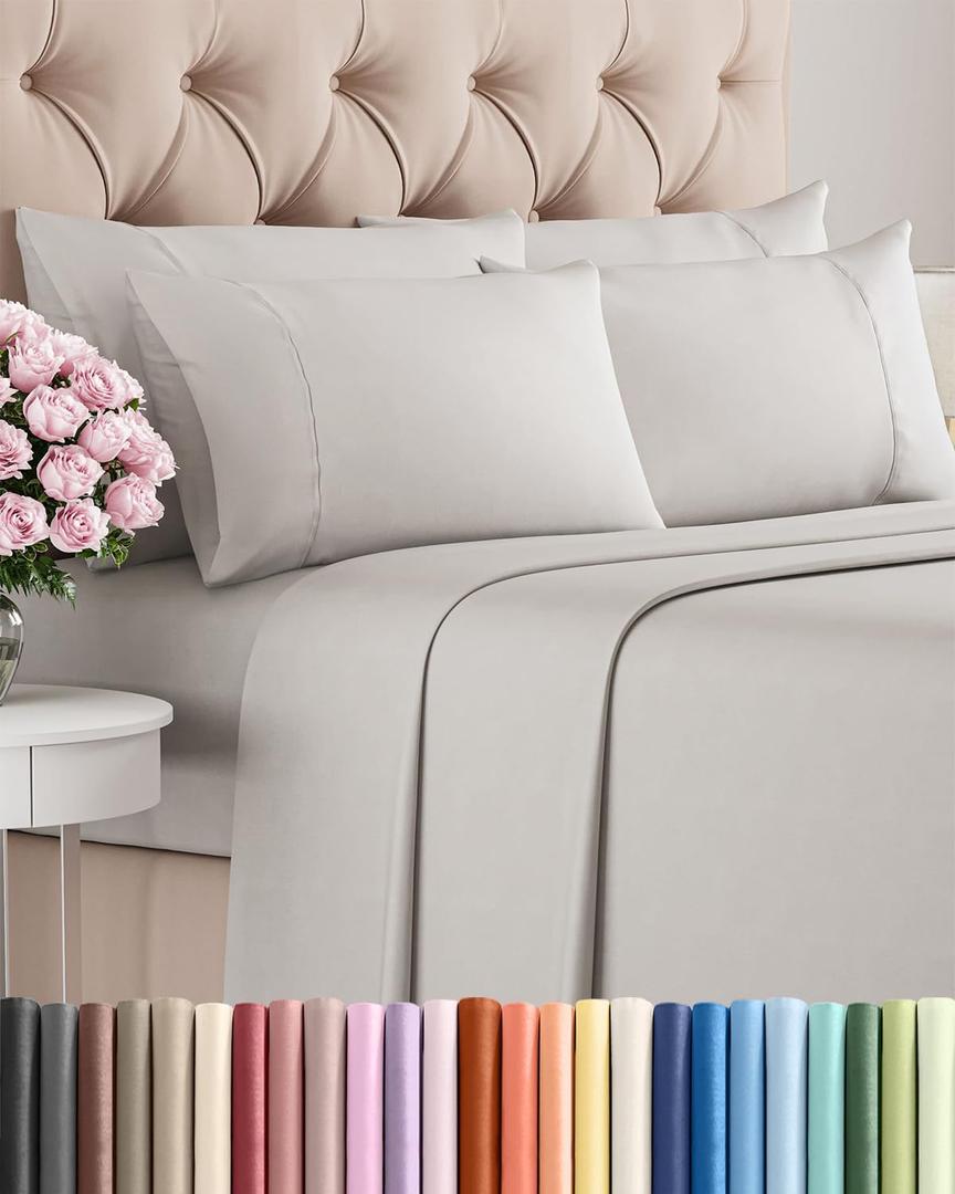 King 6 Piece Sheet Set - Comfy Breathable & Cooling - Hotel Luxury Bedding for Women, Men, Kids, Teens & Children - 1 Flat & 1 Fitted Sheet & 4 Pillowcases w/ Deep Pockets - Wrinkle Free - French Grey