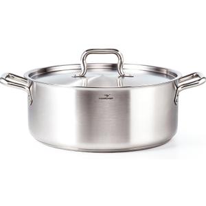 HOMICHEF 19 Quart LARGE Stainless Steel Braiser Pan with Lid - Commercial Grade NICKEL FREE Matte Polished Stainless Steel Braiser Pot 19 QT - Heavy Weight Braising Pan Non Toxic Induction