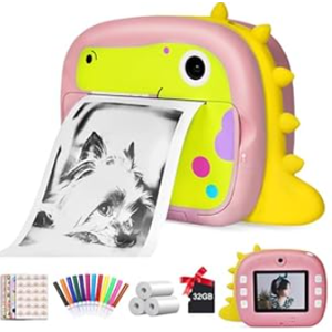 Camera for Kids, Instant Print Camera with WiFi Function 1080P Video Camera 2.4" Screen Selfie Camera with 32G TF Card, 4 DIY Stickers, 12 Colored Penls, 3 Rolls Print Papers for Girls Boys(Pink)