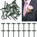 20pcs Boutonniere Pins Safety Pins, Plastic T-Shaped Corsage Pin Safety Clips for Bride Groom, Tiny Boutonniere Brooch Supplies for Wedding Festivals Birthday Parties- Green