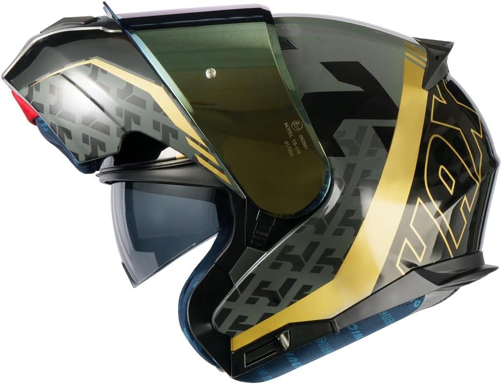 HAX Amatista Modular Flip-Up Dual Visor Motorcycle Helmet - DOT/ECE Approved, Lightweight, Comfortable, and Stylish Helmet for Men and Women (Wind Gold S) (Black, S)