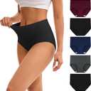 INNERSY Women's High Waisted Underwear Cotton Panties Regular & Plus Size 5-Pack (Large)