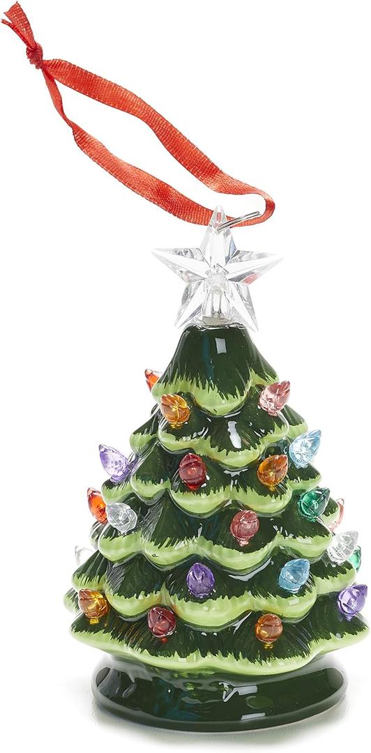 ReLIVE Ceramic Christmas Tree Light Up Ornament, Green, 5"