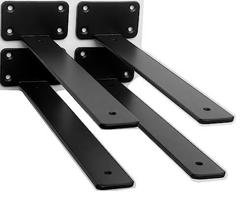4 Pack - 16 inch Black Hidden L Shelf Bracket (1/5 Inch Thicked) Iron Floating Shelf Brackets Rustic Industrial Metal Brackets for Shelf Support