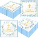 First Communion Decorations for Boys, 50pcs Blue Baptism Napkins First Communion Paper Napkins for Baptism Decorations, Easter Party, First Communion Party Supplies