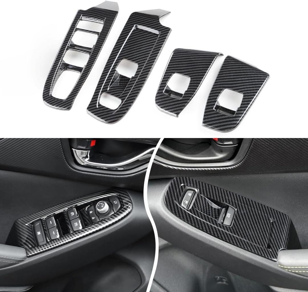 INTGET 4PCS Window Switch Panel Covers for 2024 2025 2026 Subaru Crosstrek/Impreza Accessories Carbon Fiber Plastic Window Control Switch Button Cover (4pcs)