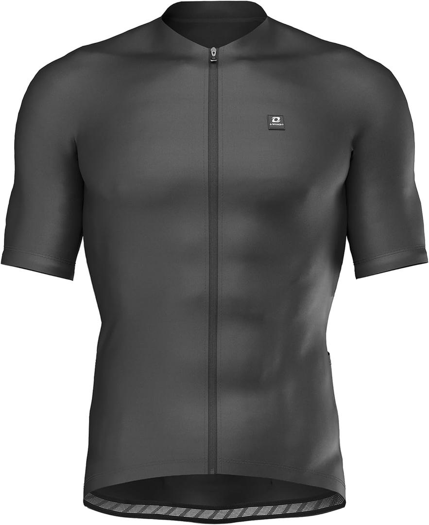 LAMEDA Mens Cycling Jersey Short Sleeve Biking Shirt with 3 Rear Pockets Moisture Wicking Breathable Quick Dry Bicycle Jersey (Large, Black)