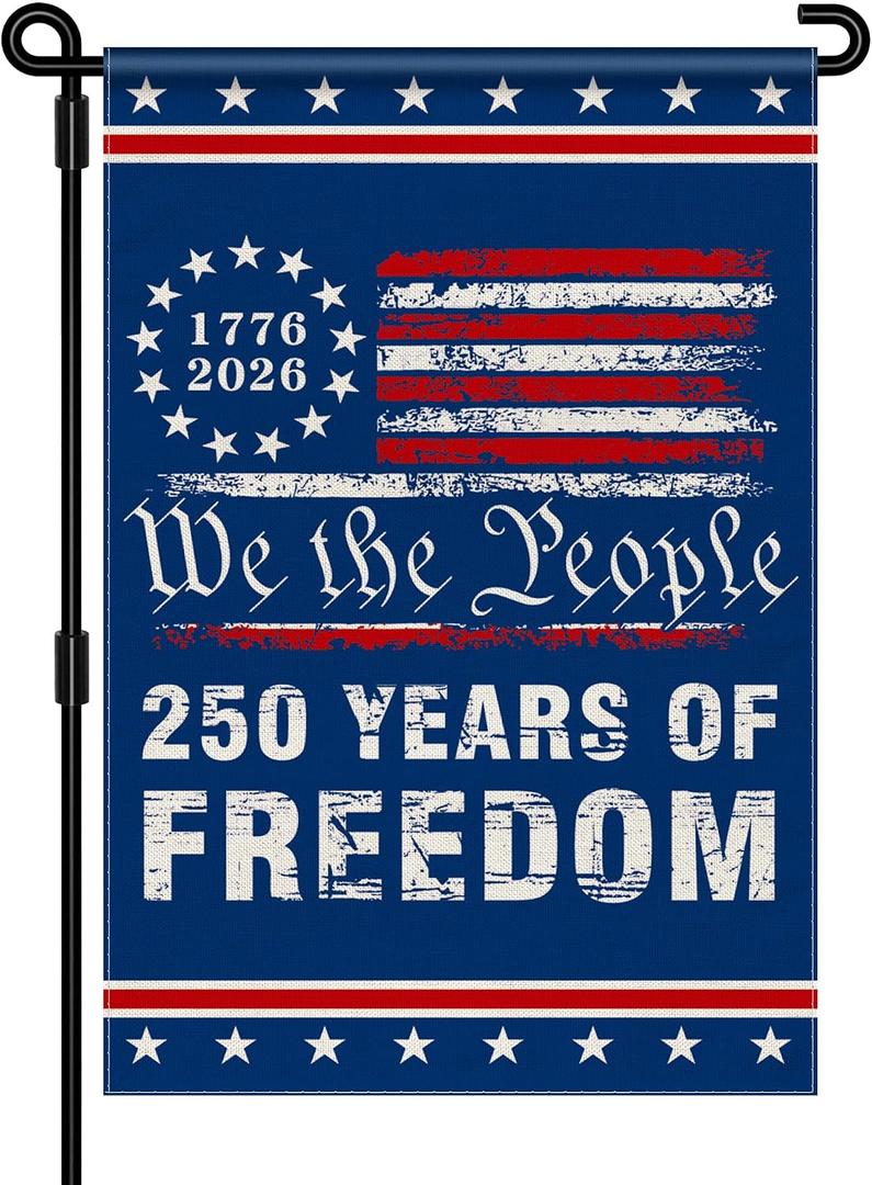 5 x 250th Anniversary America Garden Flag, 250 Anniversary USA Flag 1776-2026 Commemorative Patriotic 250 Year Banner 4th of July Freedom Yard Sign Double-Sided Waterproof Garden Flag 12x18 Inch