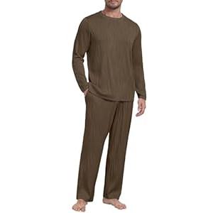 PrinStory Men's Pajama Set Soft Long Sleeve Shirts and Pants Mens Pjs Loungewear 2025 Outfits (XL, Brown)