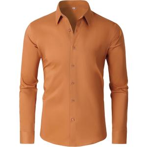 Mens Dress Shirts 4-Way Stretch Long Sleeve Slim Fit Formal Shirt Business Casual Wedding Dating Button Down Shirts (XXXL)