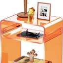 Acrylic End Table Record Player Table with Storage Shelf Clear Side Table Nightstand, Orange | Storage Shelf