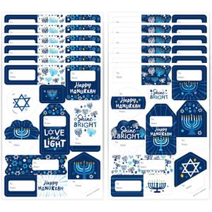 Big Dot of Happiness Hanukkah Menorah - Assorted Chanukah Holiday Party Gift Tag Labels - To and From Stickers - 12 Sheets - 120 Stickers