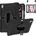 Case for iPad Pro 13 Inch 2024 M4 (7th Generation), Hard PC Silicone Shockproof Protective with 360°Rotate Stand, Pencil Holder, Handle Shoulder Strap Cover for Model (A2926/ A3007), Black