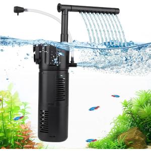 hygger Aquarium Internal Filter for 15-30 Gallon Tank, Flow Rate Adjustable 4 in 1 Submersible Fish Tank Filter with Aeration System,Filtration/Oxygenation/Waveker/Circulation (10W (for 15-30 gallon))