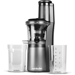 nutribullet Slow Juicer, Slow Masticating Juicer Machine, Easy to Clean, Quiet Motor & Reverse Function, BPA-Free, Cold Press Juicer with Brush, 150 Watts, Charcoal Black, NBJ50300, 24-oz