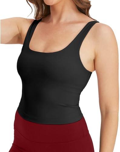 Gauagbr Womens Square Neck Crop Tank Top Trendy Cute Gym Yoga Workout Tops Buttery Soft Going Out Tops for Women Small