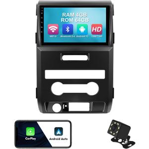 (Manual AC) 4+64G 9-inch Android 13 WiFi 6 Car Stereo for Ford F150 Raptor 2009-2012 IPS Touchscreen Screen Bluetooth 5.4 Car Radio with Carplay & Android Auto Support Backup Camera FM Navi SWC