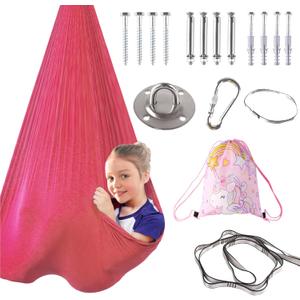 Indoor Therapy Sensory Swing for Kids, Special Needs Joy Cuddle Ceiling Snuggle Swings, Outdoor Room Adjustable Fabric Hammock for Children Child Teens Autism, ADHD, Aspergers, Sensory Integration (Deep Pink)