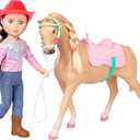 Glitter Girls Jaime Doll & Jumper Horse | 14 inch Equestrian Doll Wearing Clothes & Boots and Horse with Tan Coat and Pink Saddle - Toys for Girls 3+ Years Old