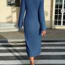 Saodimallsu Womens Long Sleeve Midi Sweater Dress Crew Neck Swiss Dot Soft Knit Casual Fall Trendy Maxi Dresses (Large, Navy)