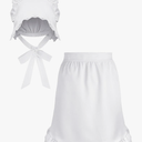 Newcotte 2 Pieces Women Colonial Costume Accessory Set Include White Mob Cap Bonnet Cotton Half Apron for Maid Girl Cosplay White