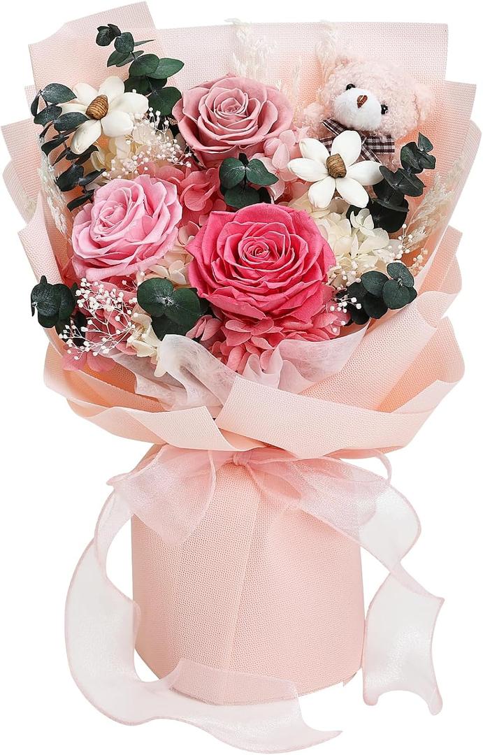 Flowers for Delivery Prime, Graduation Gifts Preserved Flowers Bouquet Forever Roses for Anniversary Birthday, Eternal Floral Gift for Women Wife Girlfriend -Pink