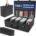 Graded Card Trading Card Storage Box with LOCK, 160+ 4 Row PSA Sports Card Slab Case with Adjustable Foam Dividers (17x11.8x6.5 inch)
