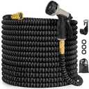 Garden Hose 100ft, Expandable Water Hose 100 feet with 10 Function Spray Nozzle, Extra Strength 3750D, Durable 4-Layers Latex Flexible Expandable Hose with 3/4" Solid Brass Fittings, Leakproof