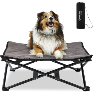 KINGCAMP Beds for Medium Dogs Stable Folding Cooling Elevated Pet Bed, Aluminum Frame and Outdoo Portable Raised Pet Cot with Washable Mesh Pad Weight Up to 40 lbs with Carry Bag 2 Pack
