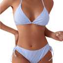 SweatyRocks Women's 2 Piece Bikini Set Striped Halter Triangle Swimsuit Backless High Cut Cheeky Bathing Suit (Blue, S)