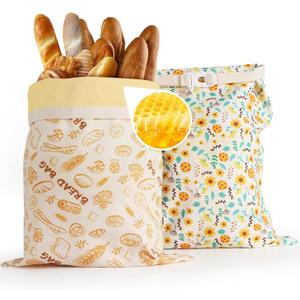 2-Pack pure cotton Reusable Beeswax Bread Bags - Large 17x13 Inch for Sourdough & Homemade Bread Storage | All-Natural Beeswax Preservation, Eco-Friendly Cotton Food Bags - Easy to Clean & Daily Use
