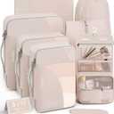 8 Set Packing Cubes for Travel, Gifts for Women Mom,Anti-Tearing Suitcase Organizer for Luggage with Shoe & Hanging Toiletry Bag,OlarHike Vacation Essentials & Accessories for Cruise Ship,Cream (8 set (Short-Term Trip), 8 set - Angel Cream)