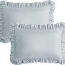 KKJIAF Ruffle Pillow Cases Queen Size Set of 2, Ruffled Pillow Covers with Envelope Closure, Wrinkle Resistant Ruffled Pillow Shams 20" x 30", Dusty Blue