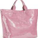 KAMEILONG Women's Large PVC Tote Bag Letters Print Handbags Paper Shoulder Bag Clear Shopping Hobo Bag (Pink)