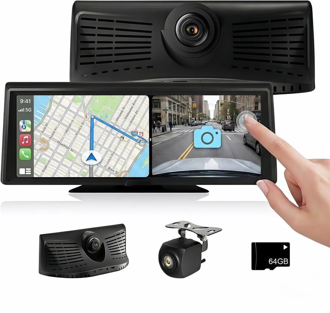 Portable Wireless Carplay Screen for Car with Dash Cam & 1080P Backup Camera, 8.1" Touch Screen Car Stereo with Apple Carplay & Android Auto, BT/FM/AUX/GPS Nav/Mirror Link/Voice Control