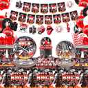 Rock and Roll Party Decorations, Including Happy Birthday Banner, Plate , Napkins, Tablecloth, Hanging Swirls, Cake Toppers, Balloons, for Rock Music Theme Party Supplies Serves 20 Guest