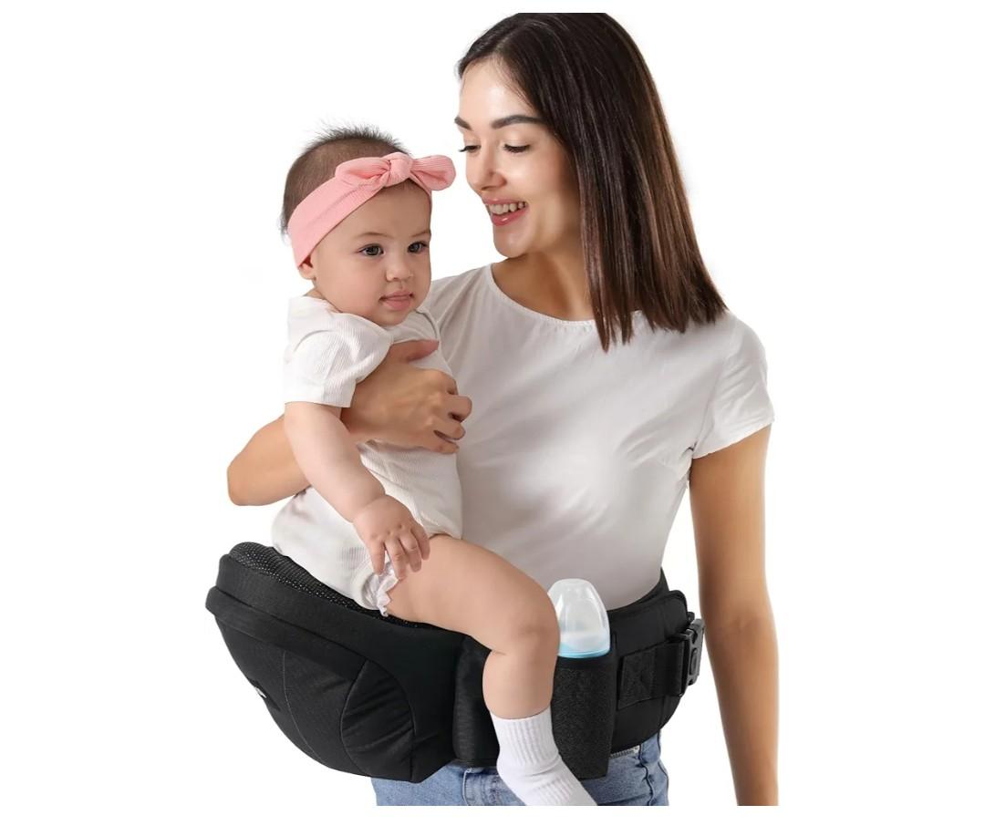 HKAI Baby Hip Carrier,Baby Carrier with Adjustable Waistband & Breathable Mesh, Ergonomic Carrier with Non-Slip Hip Seat Surface for Newborns & Toddlers (Black)